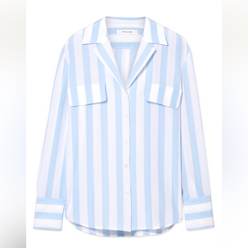 FRAME Mock Pocket Silk Stripe Blouse size M